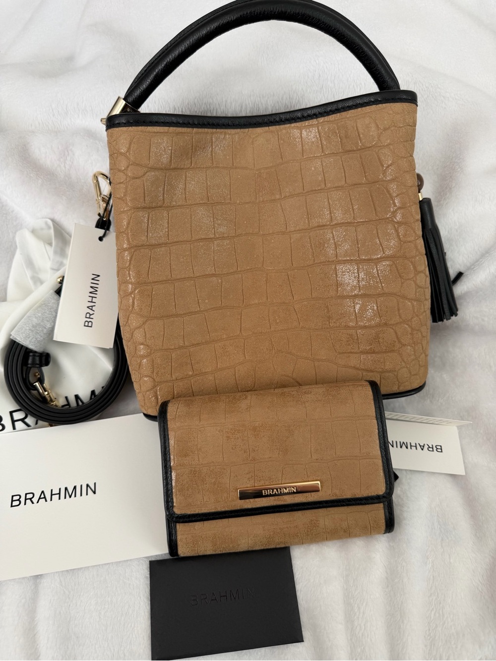 Brahmin Suede Mini Amelia Satchel and Kerra Wallet Bundle